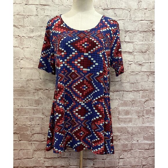 LuLaRoe Perfect T Shirt Multicolor Geometric Aztec Swing Tunic Top Size Medium - Picture 1 of 3